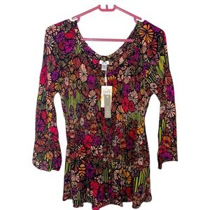 NWT Spense 70’s Hippie Inspired Multicolor Floral Women's Blouse Size‎ Medium